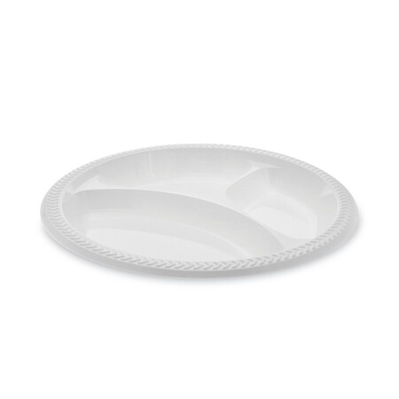Pactiv Meadoware OPS Dinnerware, 3-Comp Plate, 10.25in Dia, White, PK500 MIC10Y